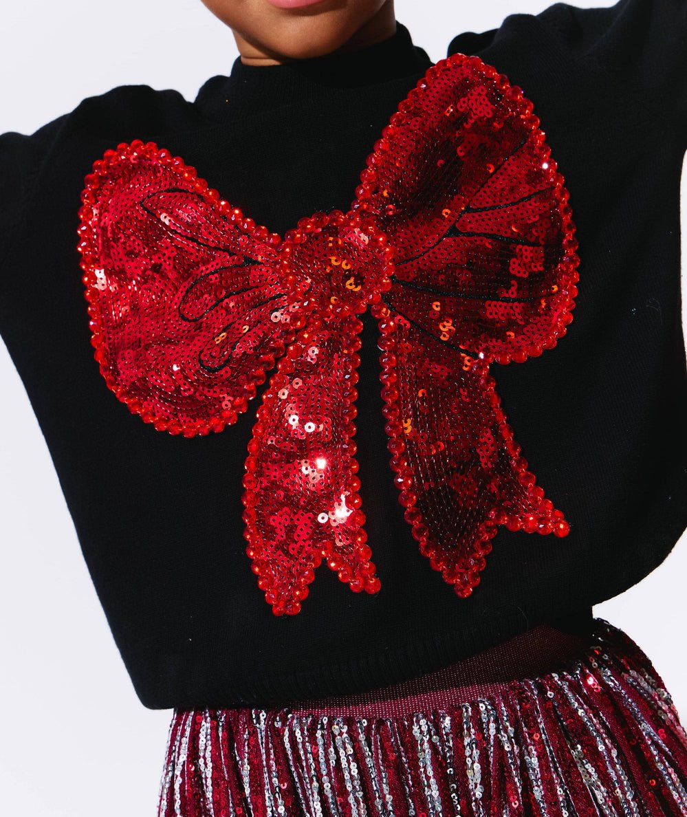 Tween Big Bow Red Sequin Sweater - CAKEWISH