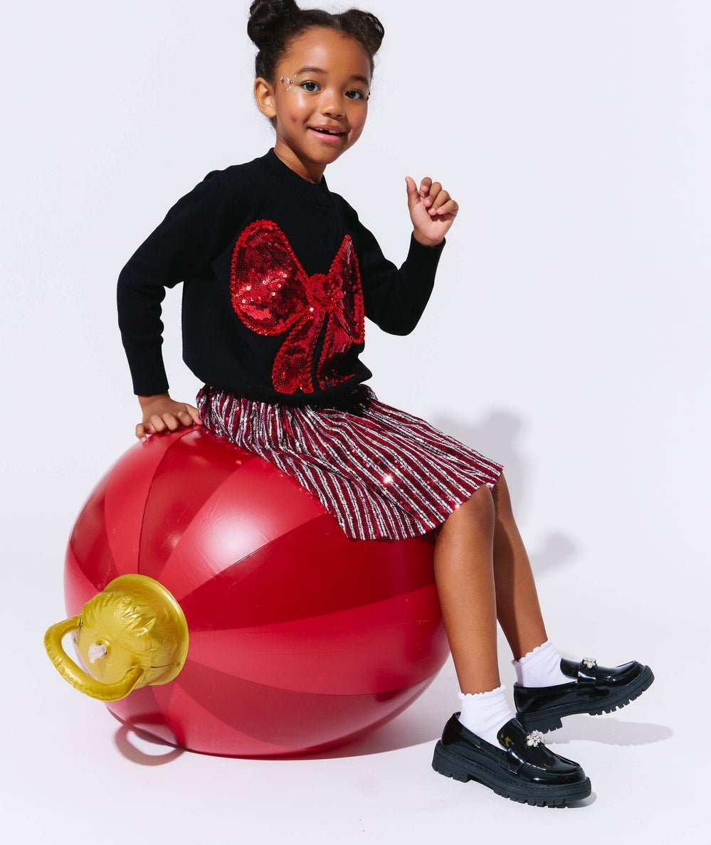Tween Big Bow Red Sequin Sweater - CAKEWISH
