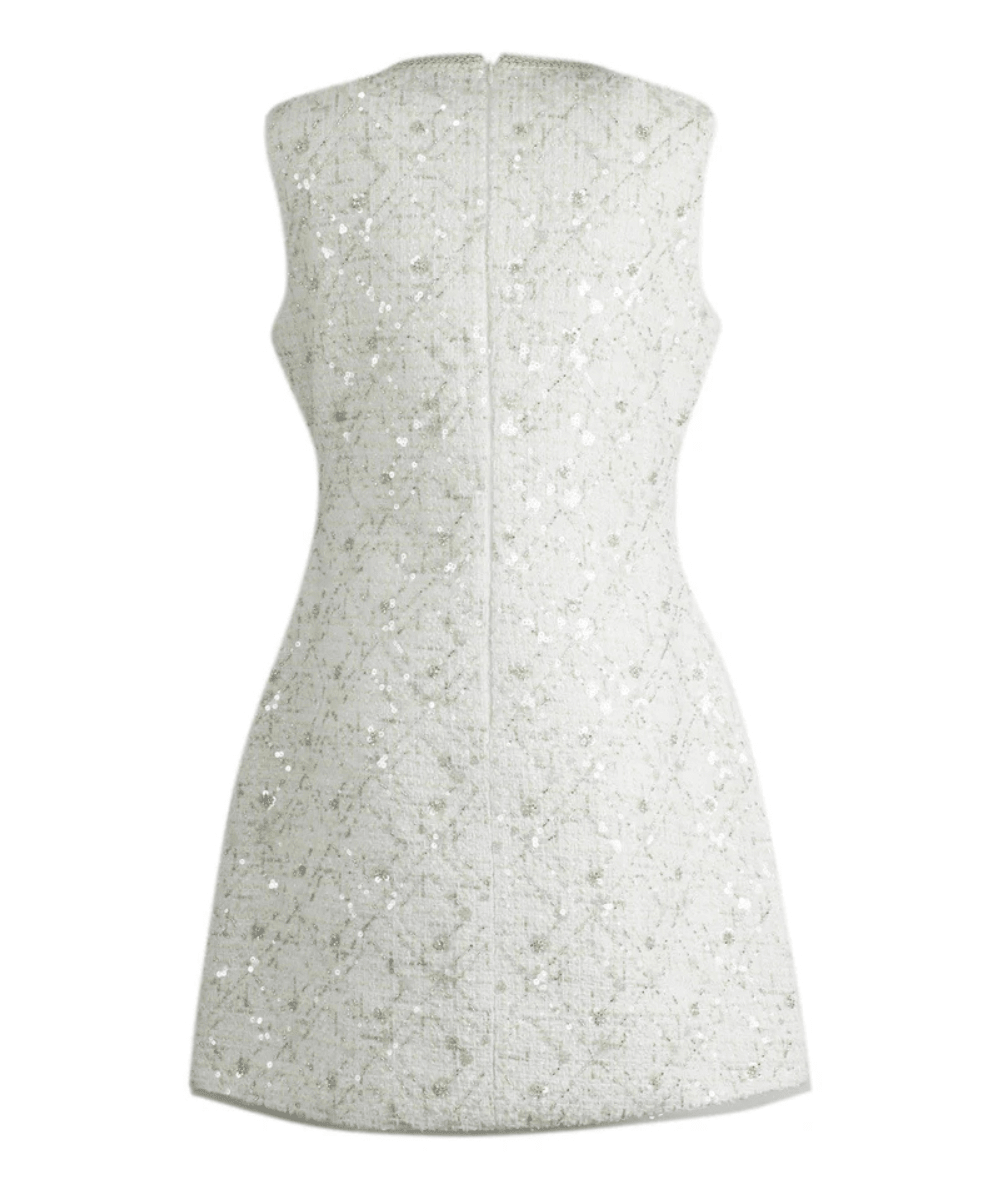 Back of the Lola & the Boys Tween Blair Sequin Tweed Bow Dress in Ivory - CAKEWISH