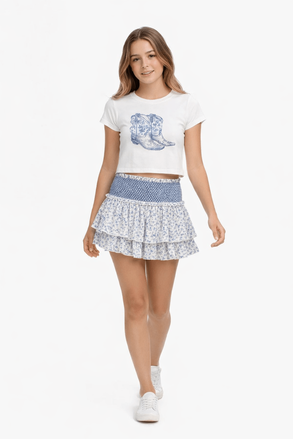 Tween Blue Bow Boots Tee - CAKEWISH