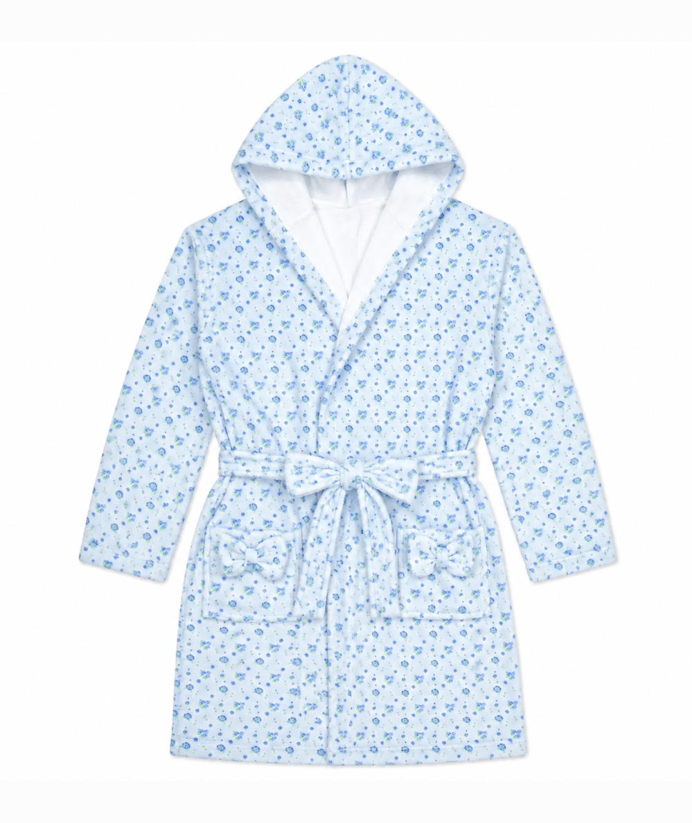 Tween Blue Ditsy Hooded Plush Robe - CAKEWISH