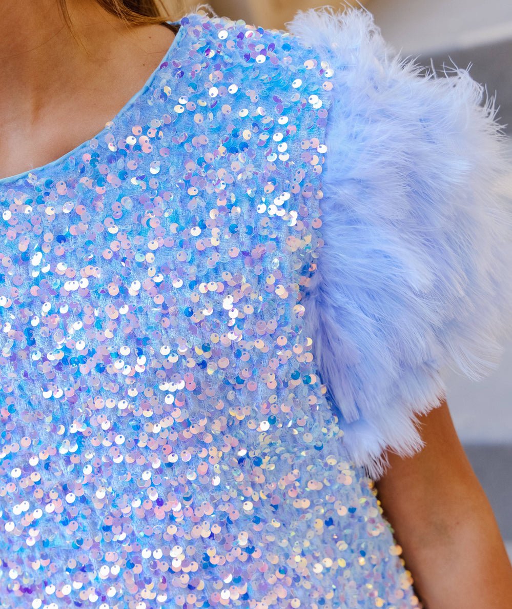 Tween Blue Feather Party Dress - CAKEWISH