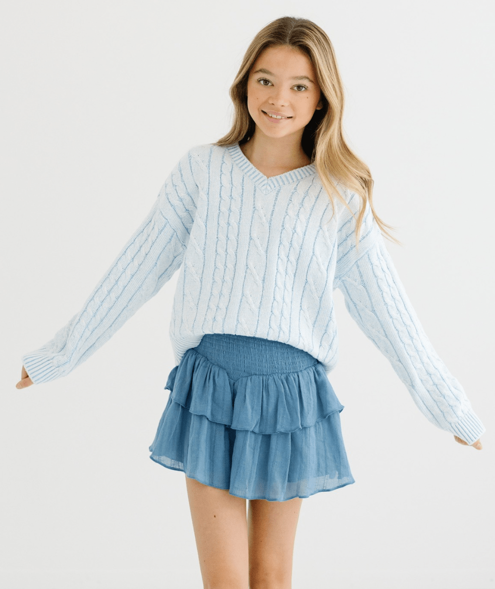 Tween Blue Twist Cable Knit Sweater - CAKEWISH