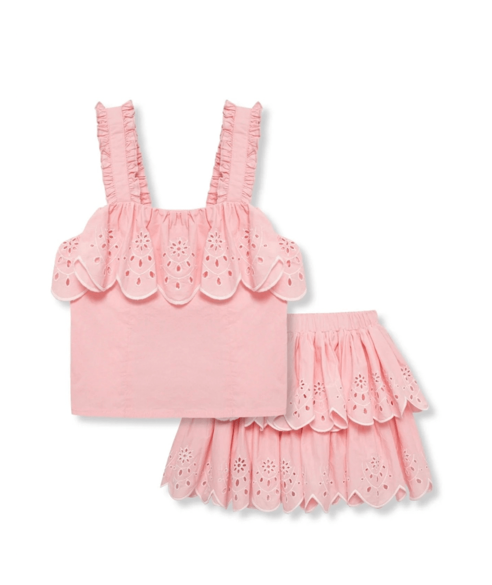 Tween Blush Embroidered Eyelet Skirt Set - CAKEWISH