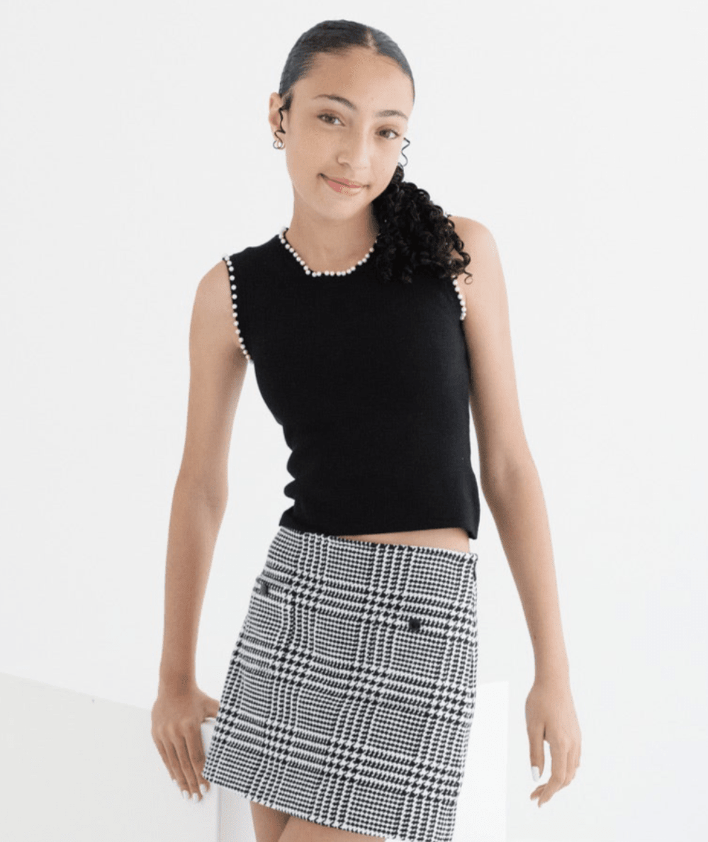 Tween Buffy Pearl Trim Knit Top - CAKEWISH