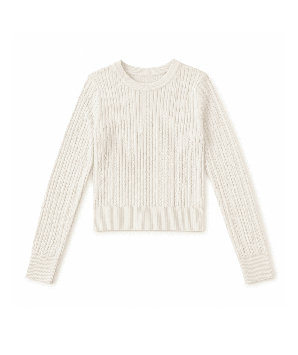Design History Tween Cable Knit Crew Sweater in White - CAKEWISH