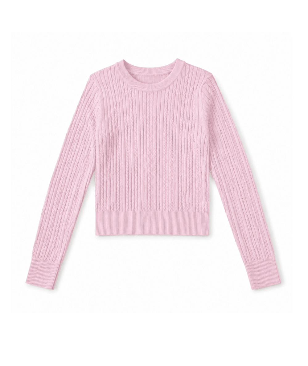 Design History Tween Cable Knit Crew Sweater in Pink - CAKEWISH