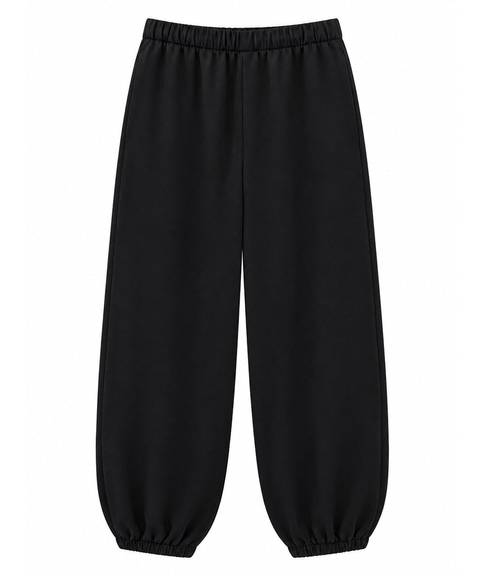 KatieJ NYC Tween Carol Balloon Pants in Black with elastic waist and gathered ankle cuffs, front flat view - CAKEWISH.