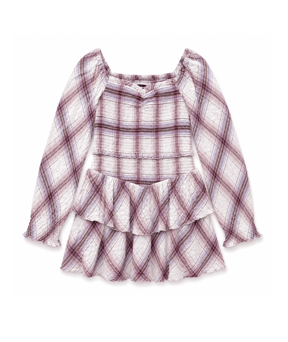 KatieJ NYC Tween Chloe Long Sleeve Dress in Soft Blush Plaid print - CAKEWISH