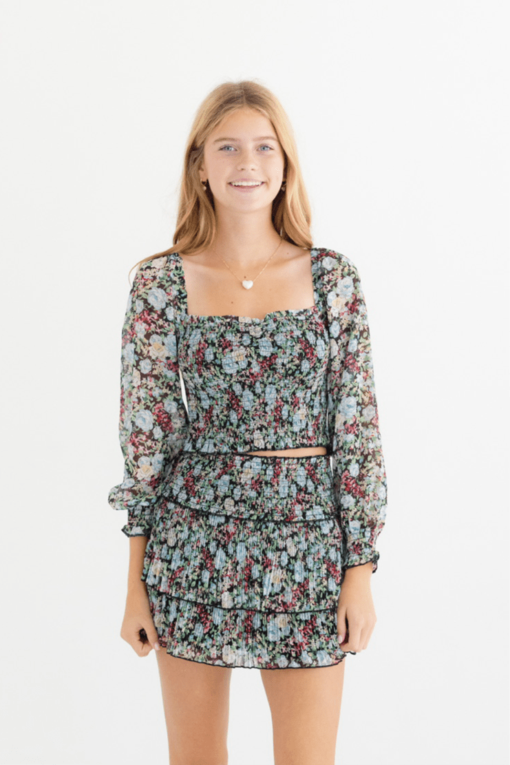 Tween Chloe Sheer Sleeve Floral Top - CAKEWISH