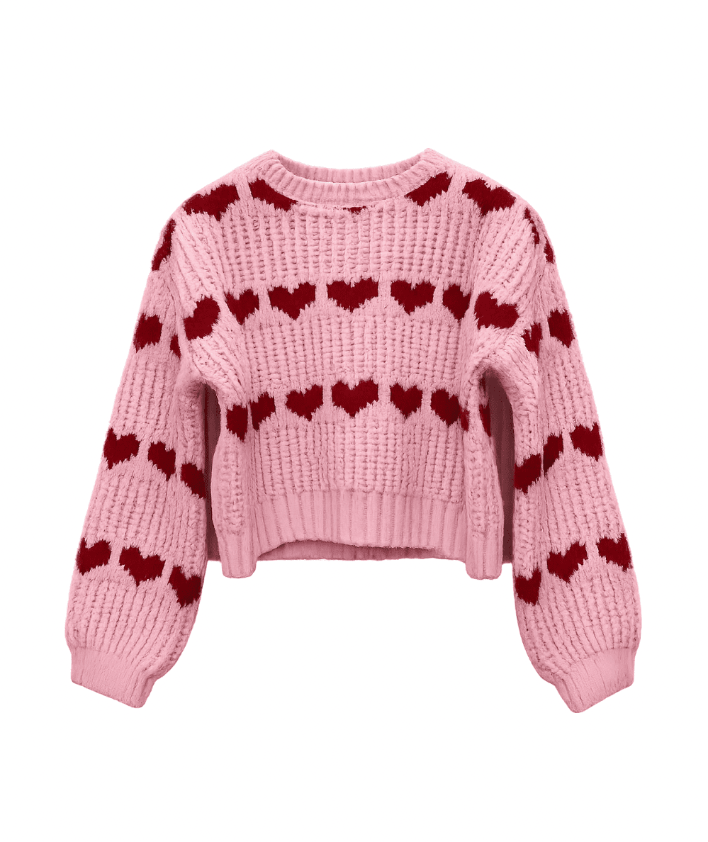 Tween Chunky Knit Heart Sweater - CAKEWISH
