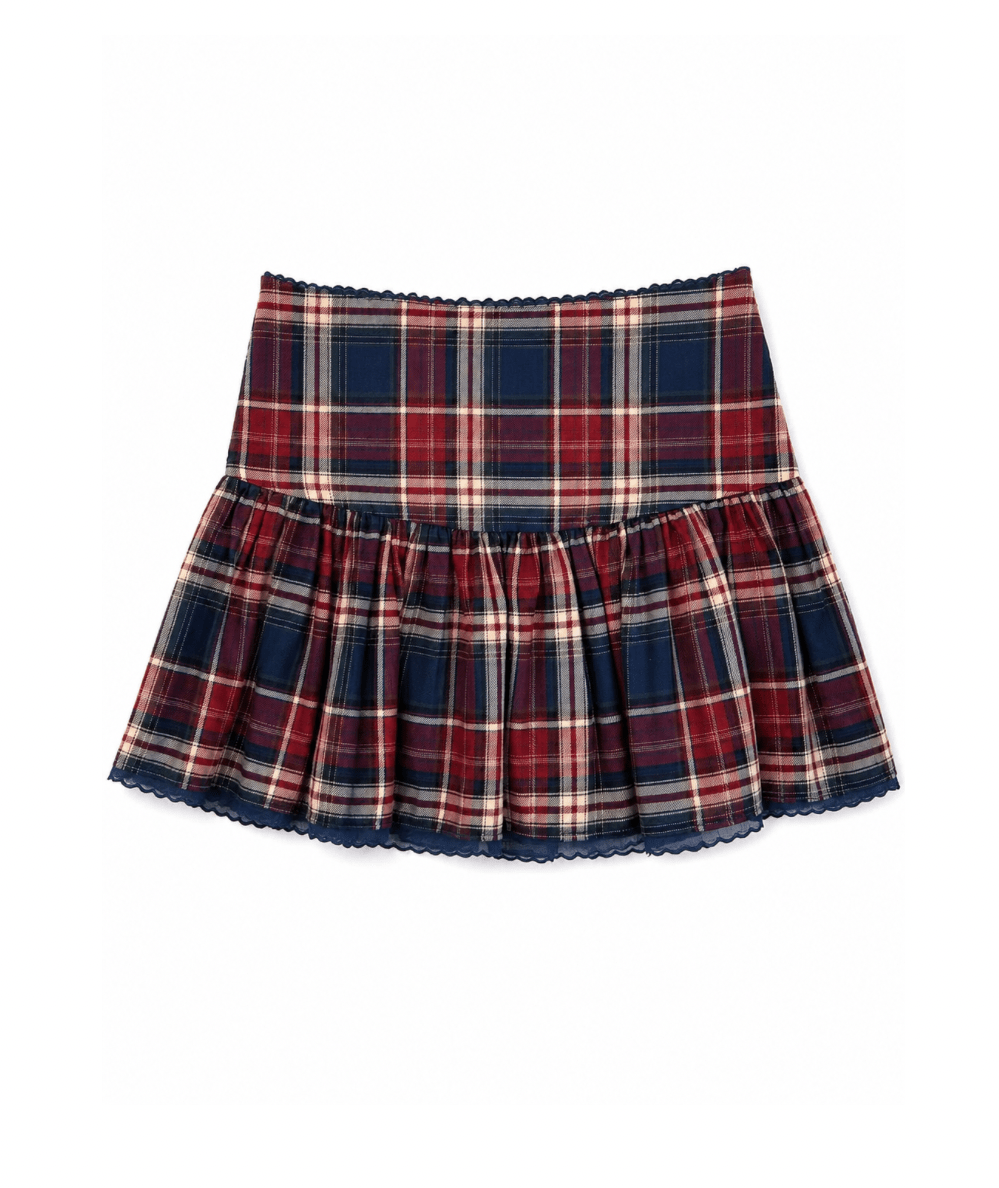 The KatieJ NYC Tween Clarke Mini Skirt in Navy/Burgundy Plaid 