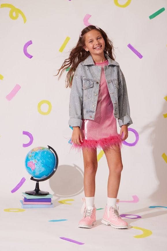 Tween Crystal Bow Denim Jacket - CAKEWISH