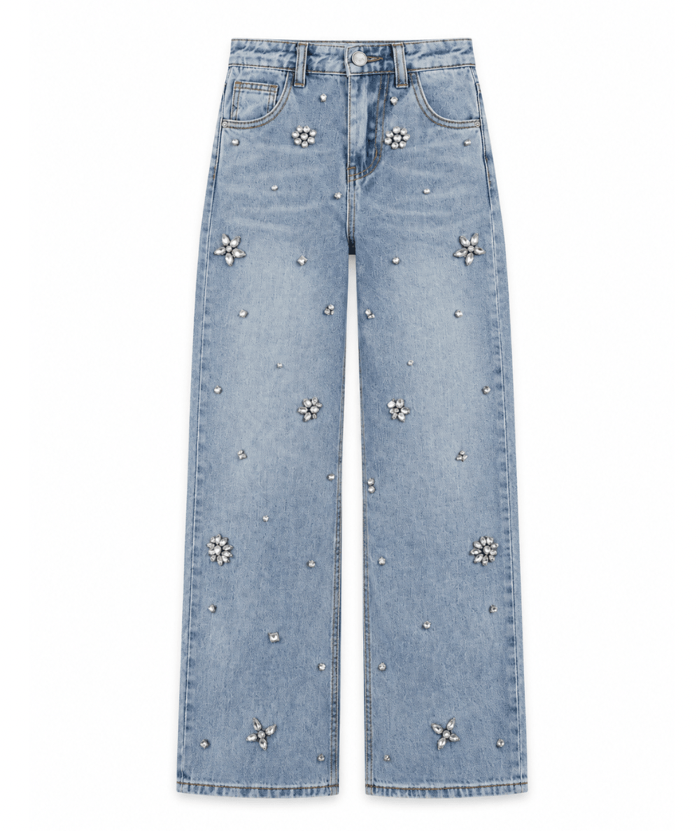 Lola & the Boys Tween Crystal Flower Straight-Leg Jeans in Light Wash - CAKEWISH