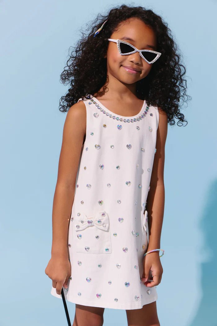 Tween Crystal Heart Denim Bow Dress - CAKEWISH