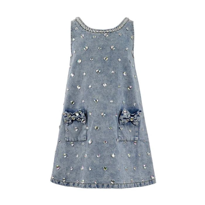 Tween Crystal Heart Denim Bow Dress - CAKEWISH