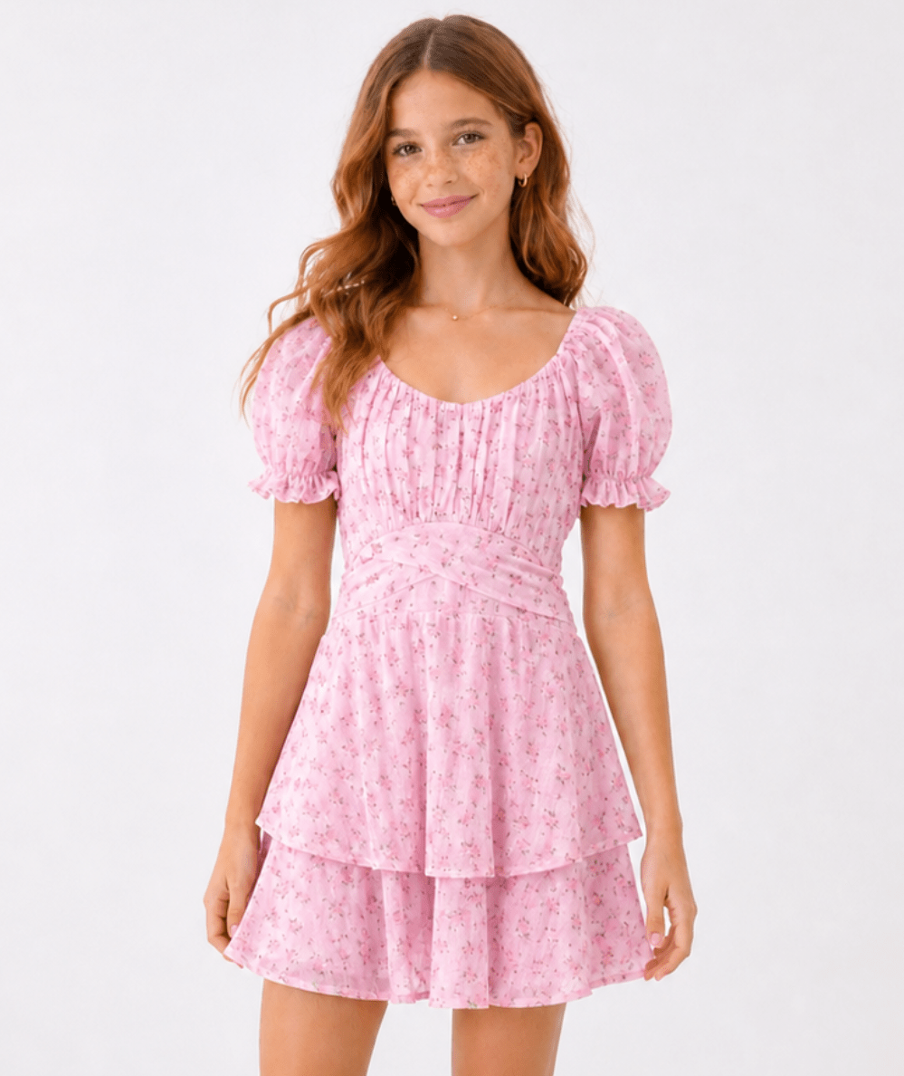 Tween Delilah Print Tie Waist Dress - CAKEWISH