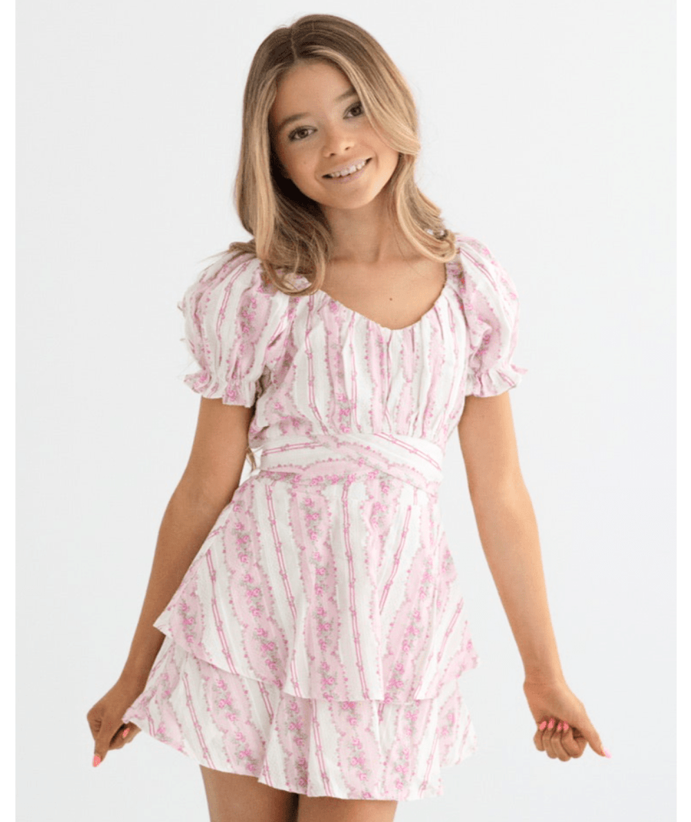 Tween Delilah Print Tie Waist Dress - CAKEWISH