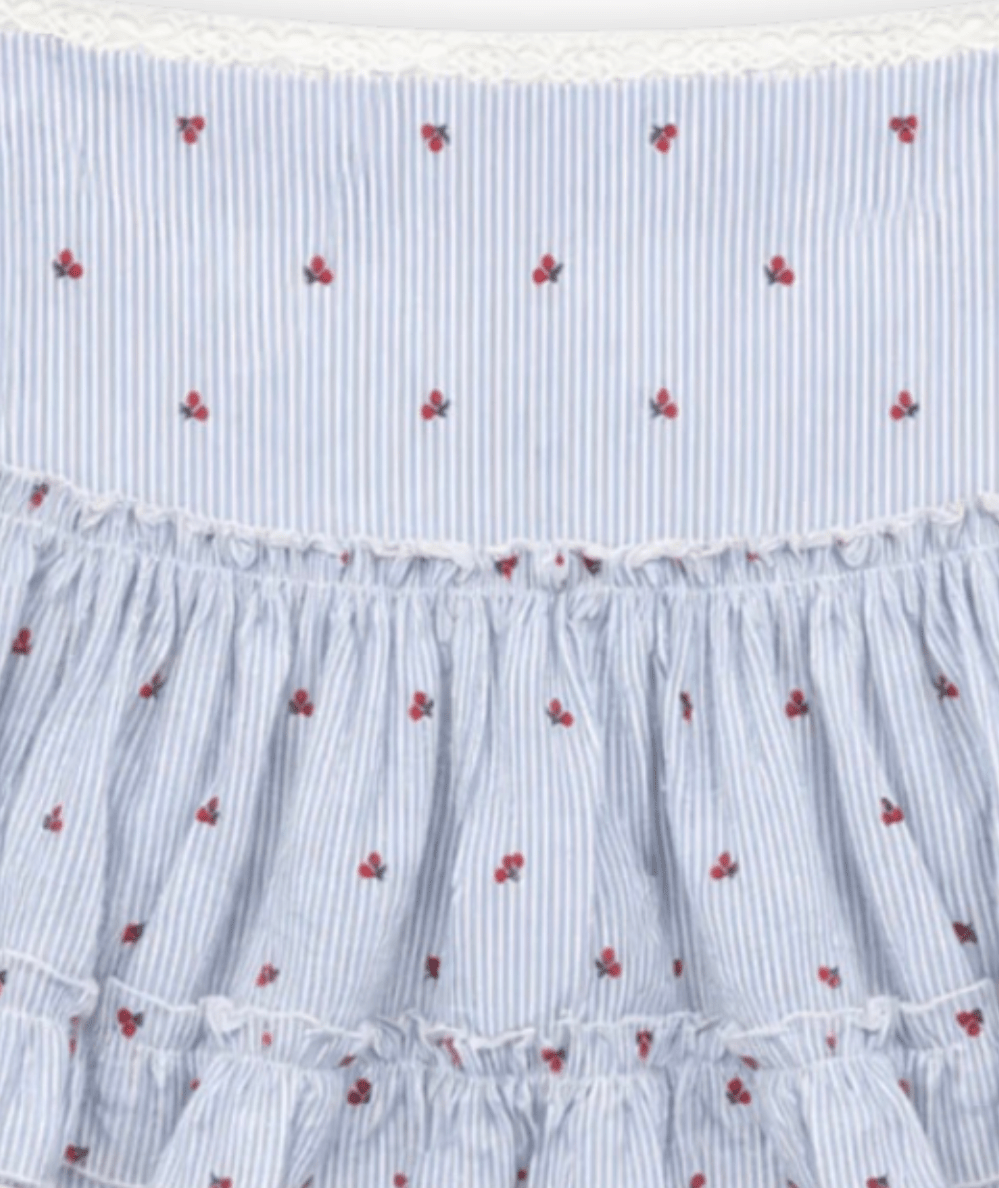 Tween Dixie Seersucker Gingham Cherry Print Ruffle Mini Skirt - CAKEWISH