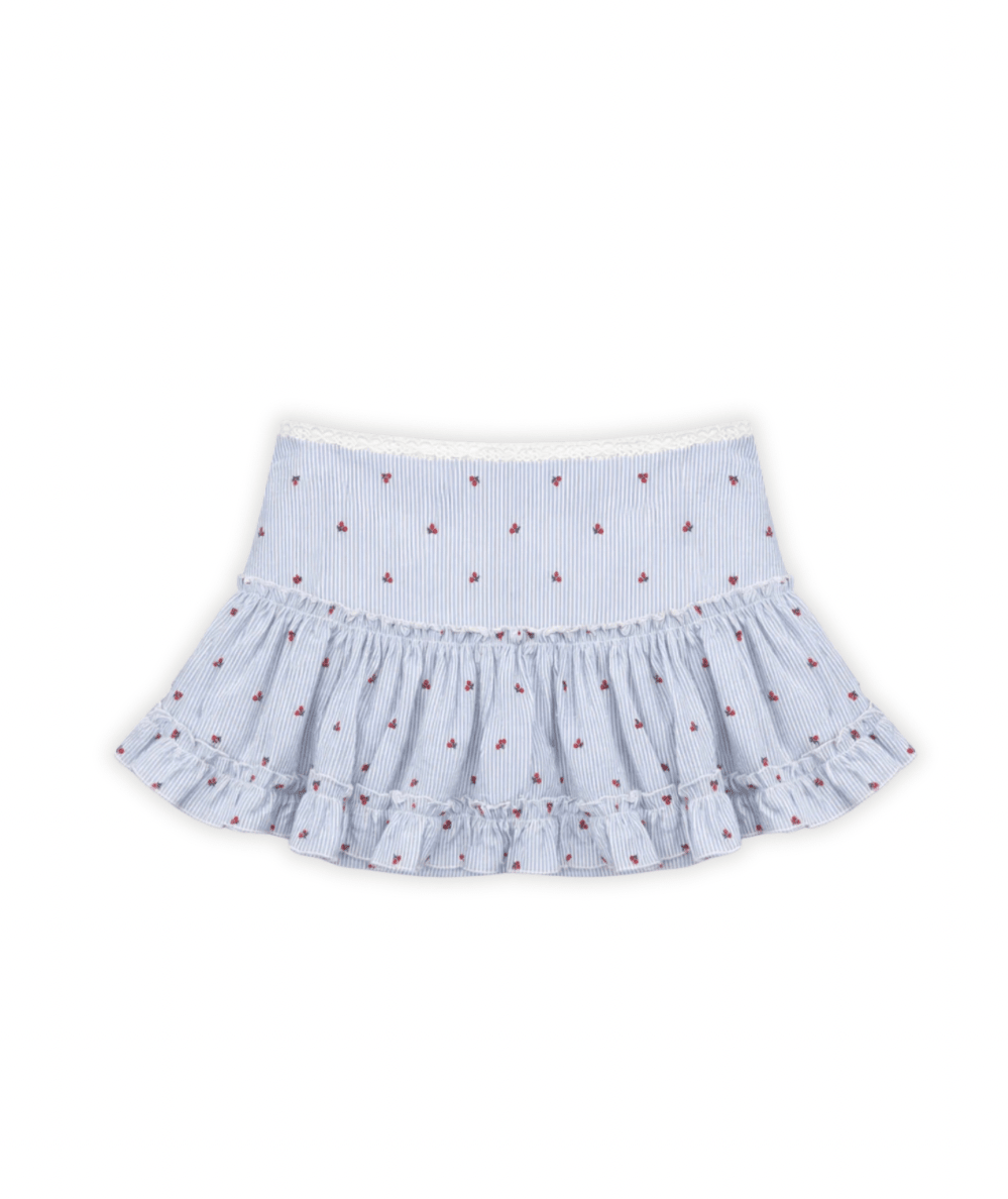 Tween Dixie Seersucker Gingham Cherry Print Ruffle Mini Skirt - CAKEWISH