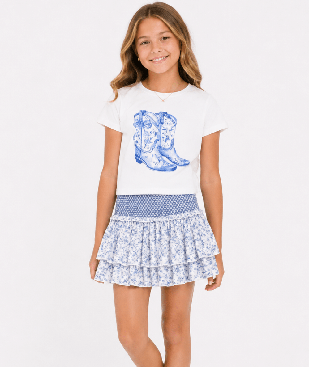 Tween Dominique Smocked Waist Ruffle Skort - CAKEWISH