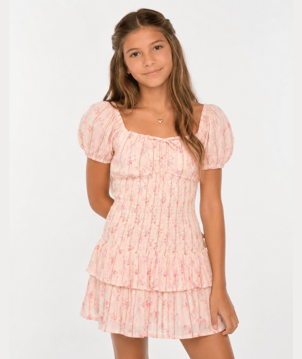 Tween Ellie Floral Puff Sleeve Drop Waist Dress - CAKEWISH