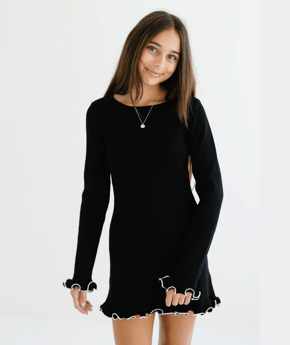 Tween Ellis Lettuce Edge Long Sleeve Dress - CAKEWISH