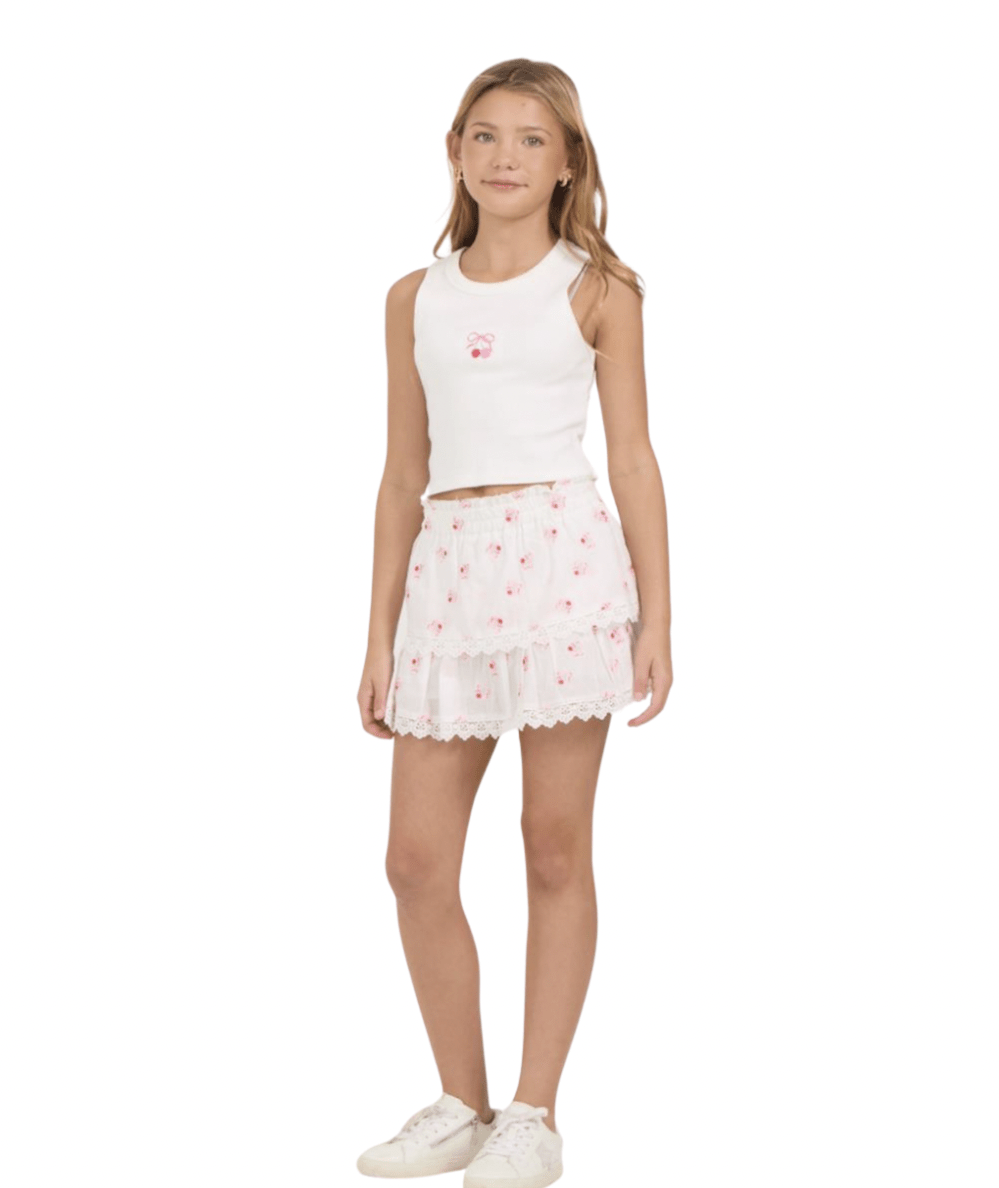 Tween Embroidered Mini Skort - CAKEWISH