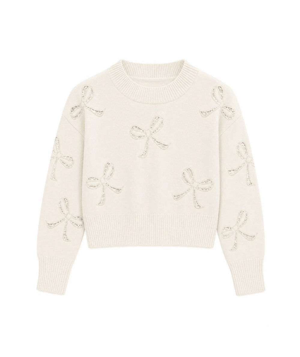 Tween Erin Lace Bow Appliqué Sweater - CAKEWISH