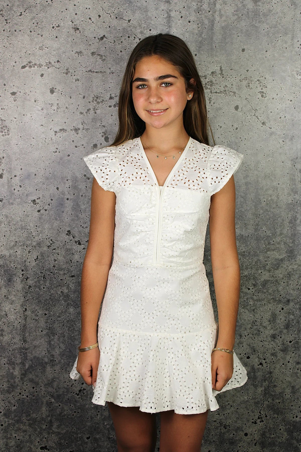 Tween Eyelet Cap Sleeve Dress - CAKEWISH