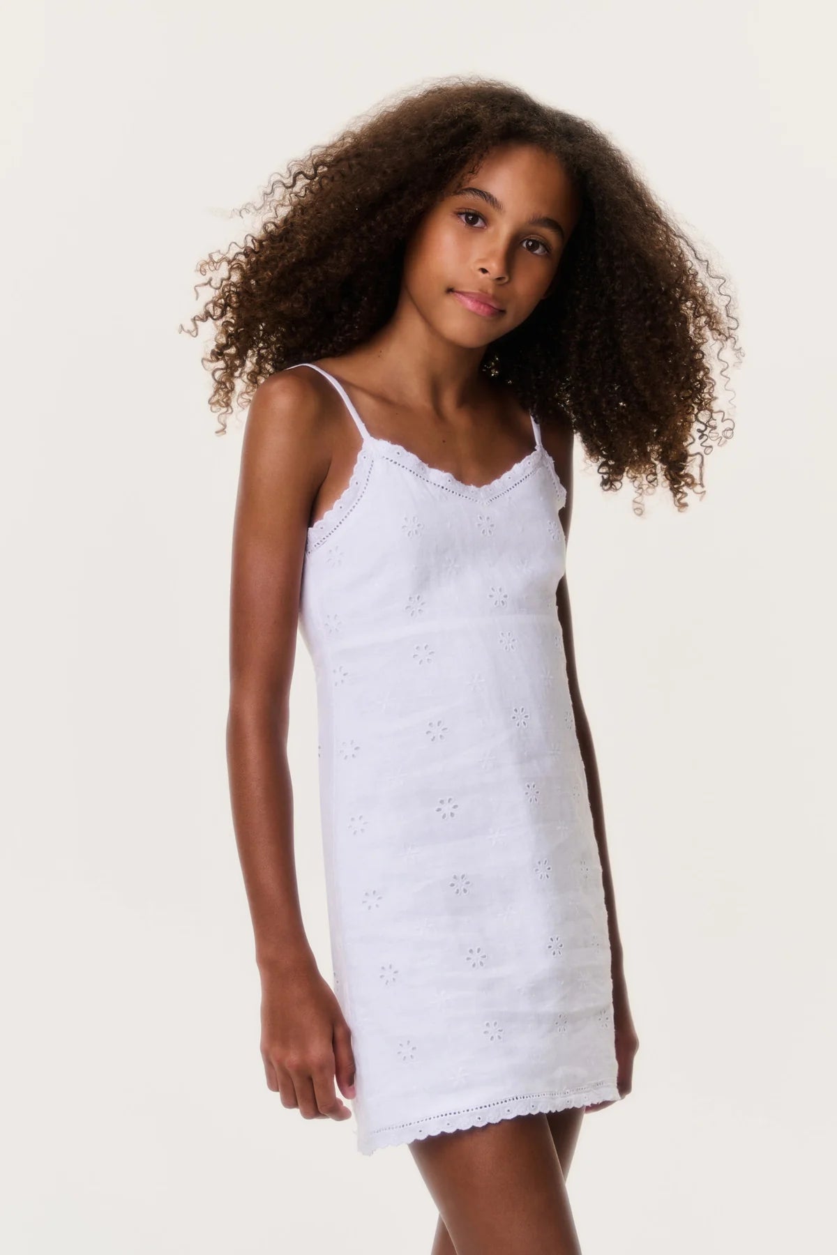 Tween Eyelet Linen Virelai Dress - CAKEWISH