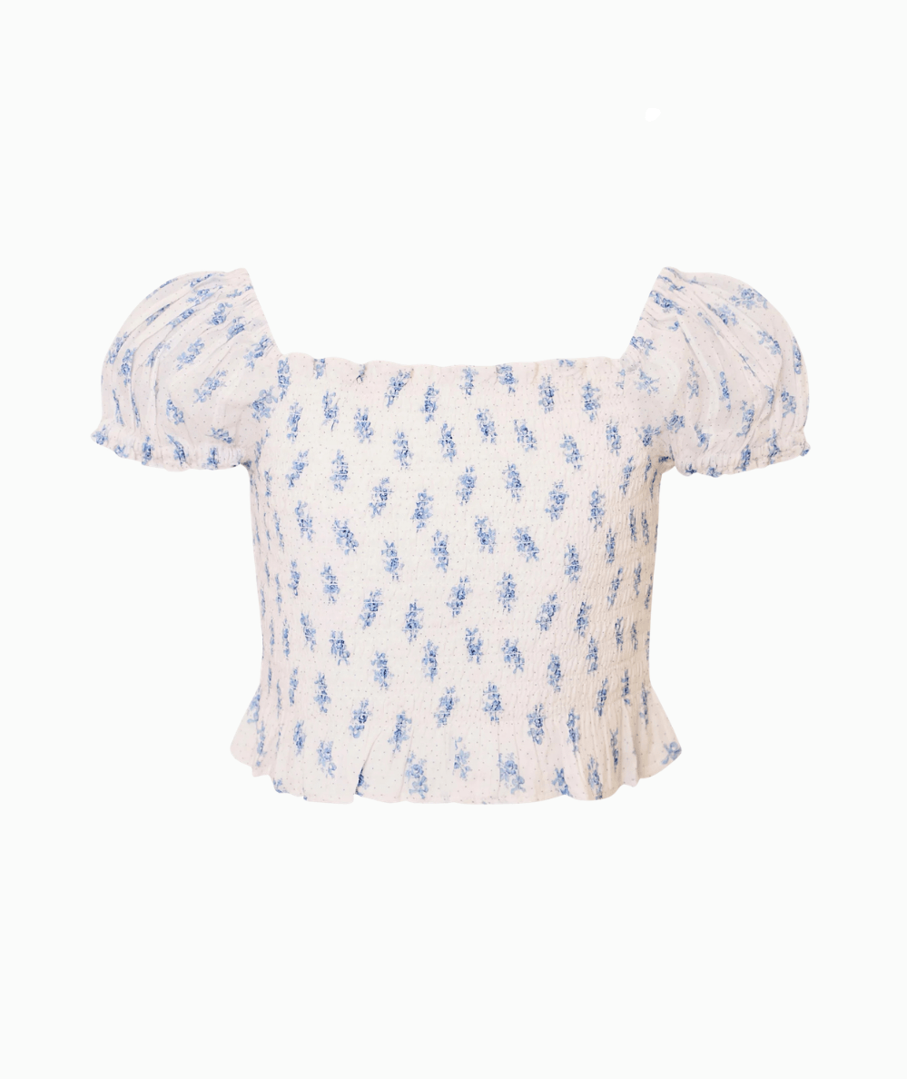 Tween Fabielle Smocked Top in Indigo Cloud - CAKEWISH