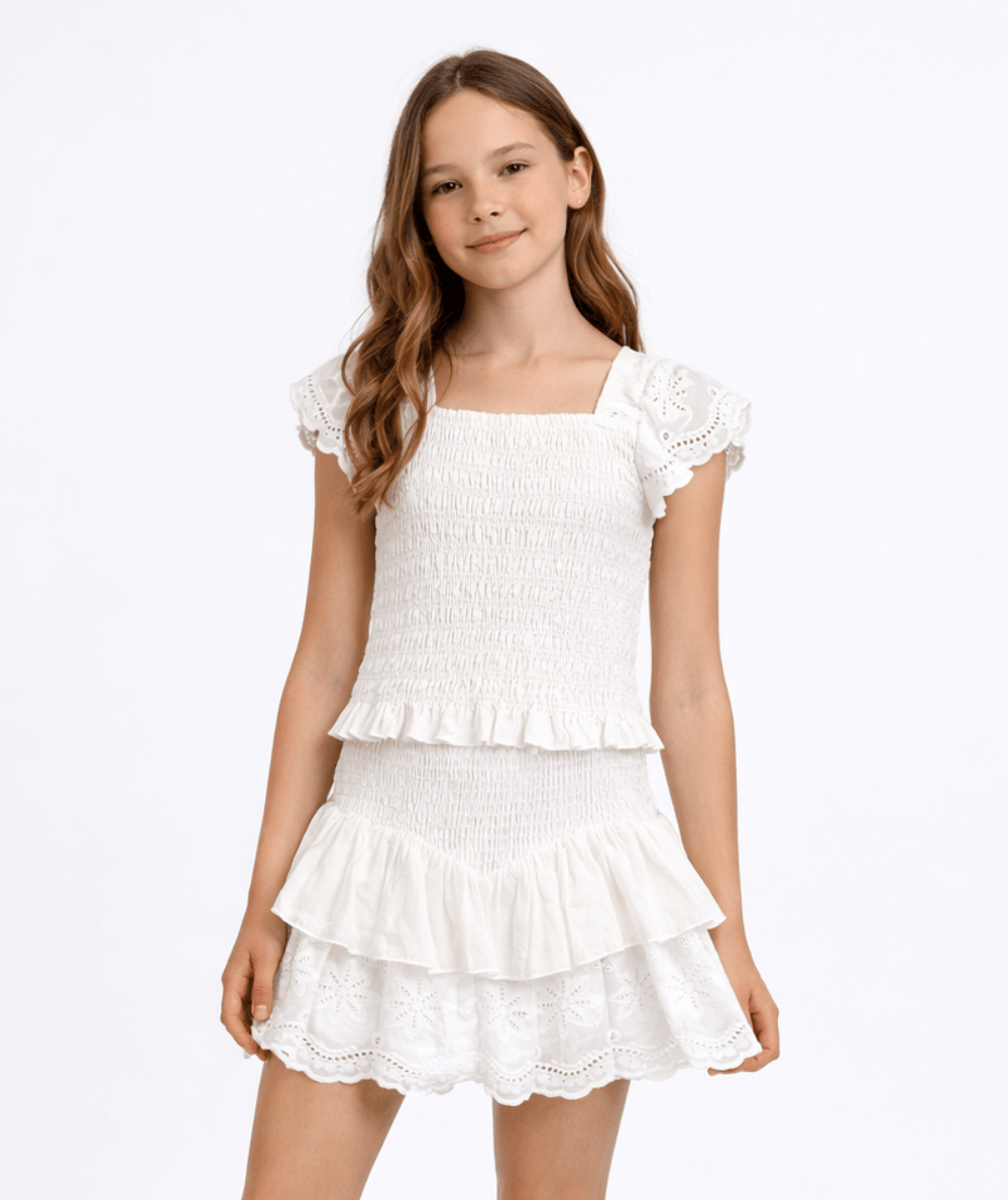 Tween Faye Eyelet Tiered Skirt - CAKEWISH
