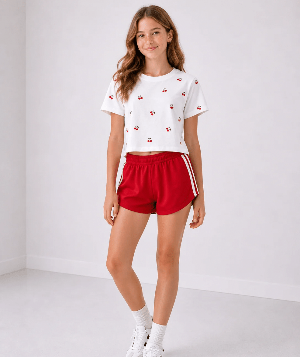 Tween Fearless Embroidered Mini Cherry Tee - CAKEWISH