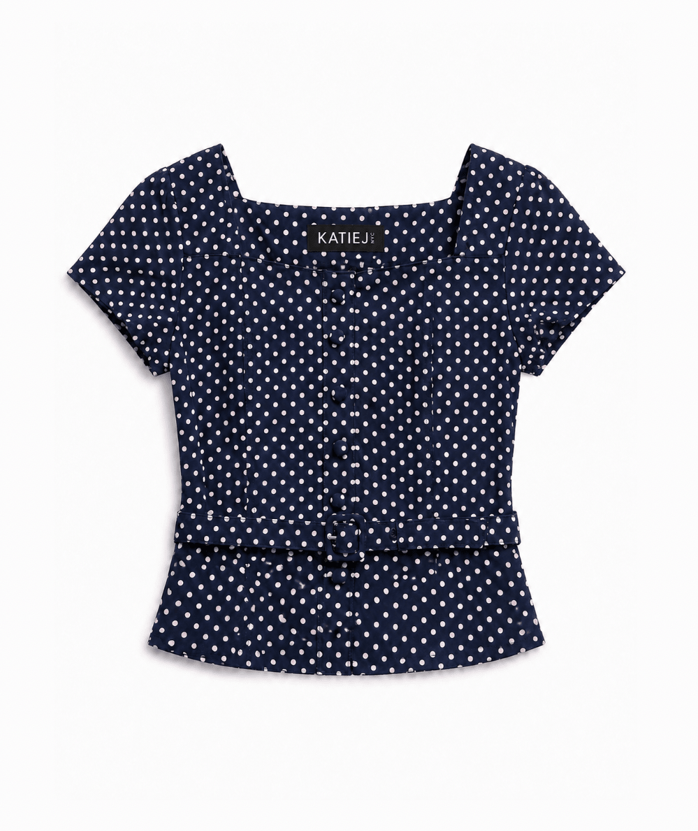 Tween Fern Retro Belted Polka Dot Top - CAKEWISH