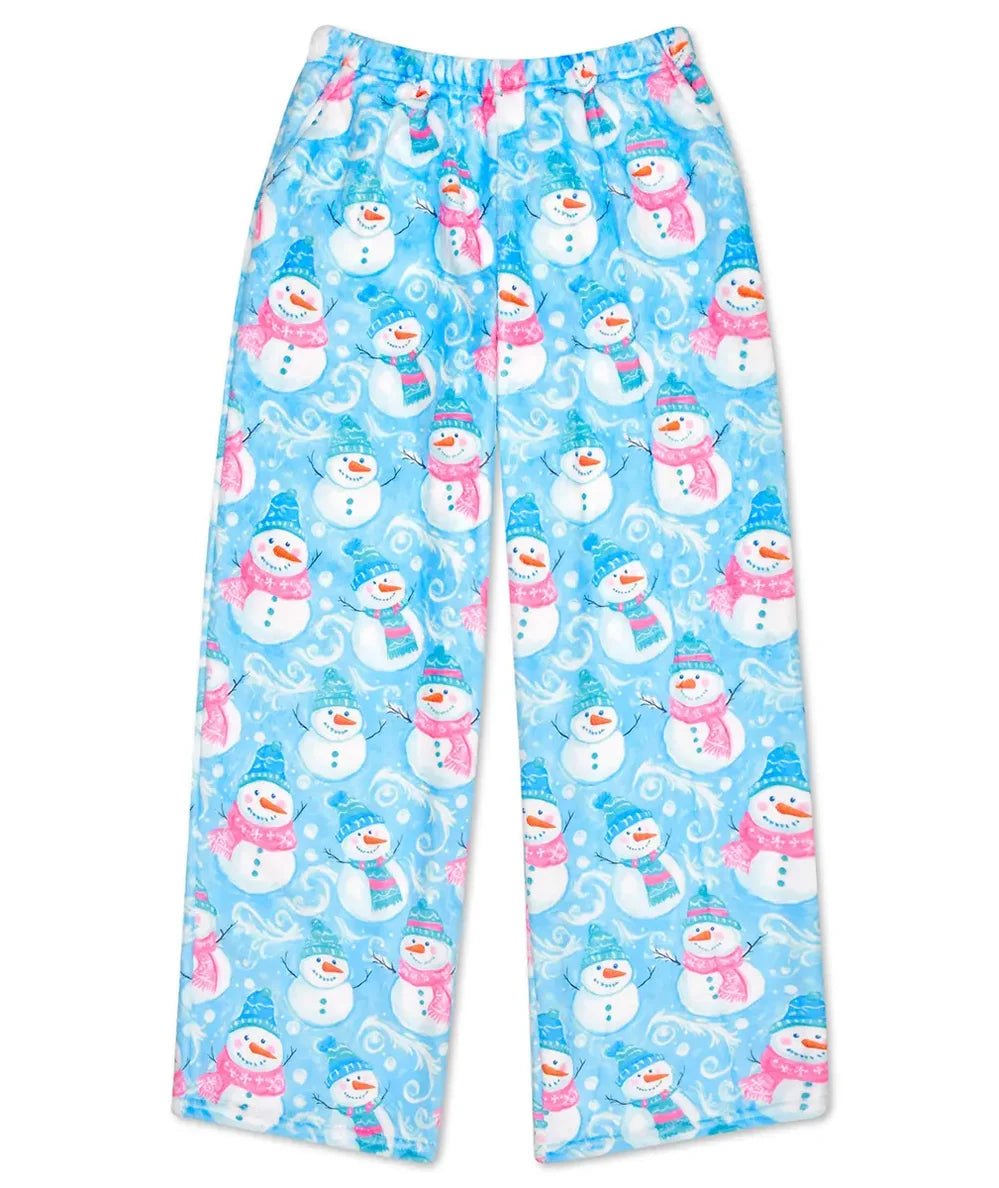 Tween Festive Fuzzy Pants in Swirly Snowman print by Iscream with a comfy elastic waistband - CAKEWISH.