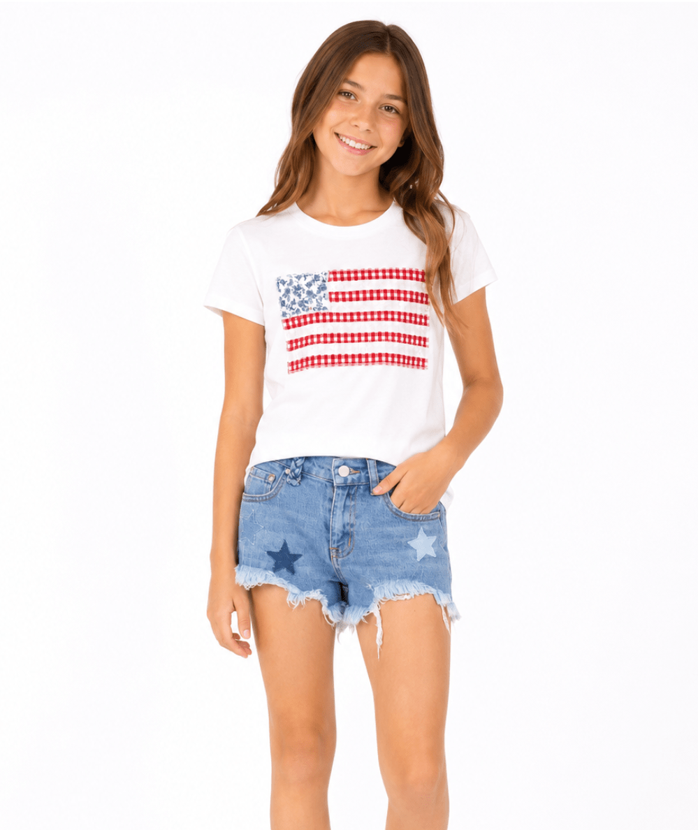 Tween Flag Patch Graphic Tee - CAKEWISH