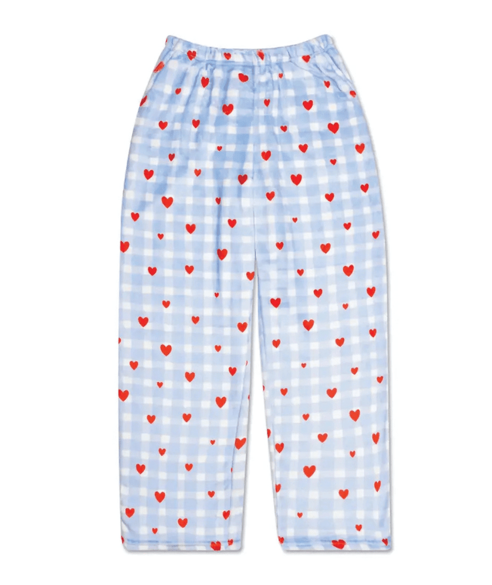 Gingham Hearts Tween Fuzzy Plush Pajama Pants by Iscream - CAKEWISH