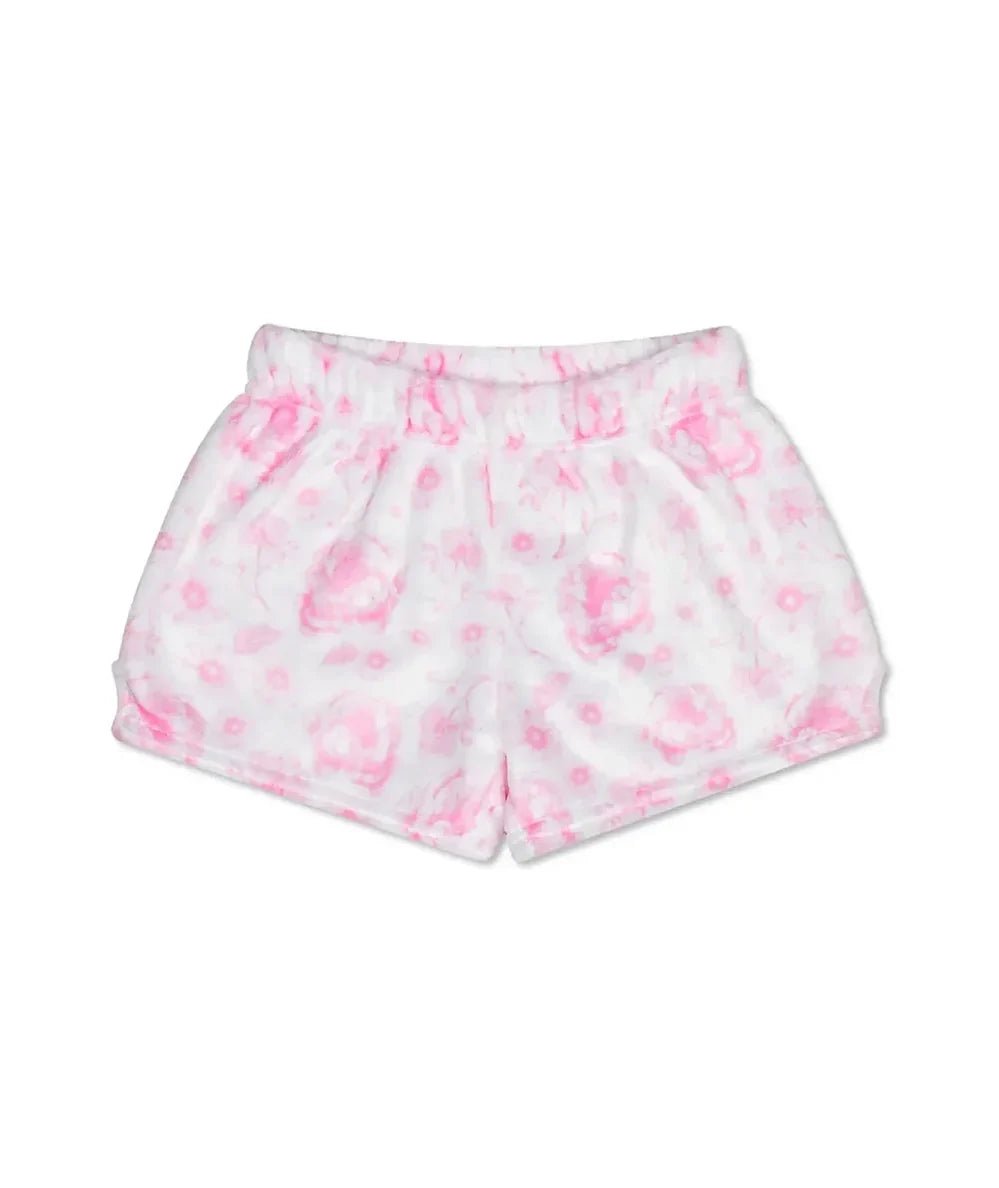 Pretty Pink Toile plush pajama shorts in a pink toile print for tweens, by Iscream - CAKEWISH