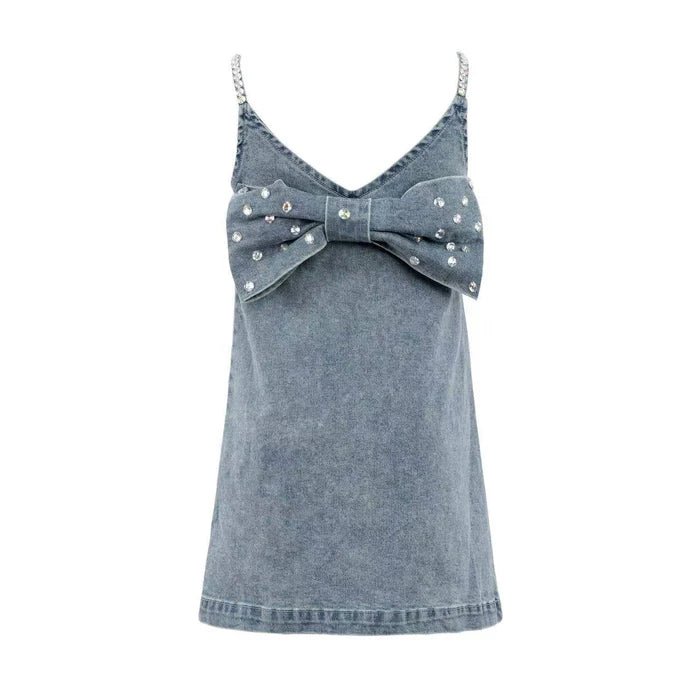 Tween Gems Bow Denim Dress - CAKEWISH
