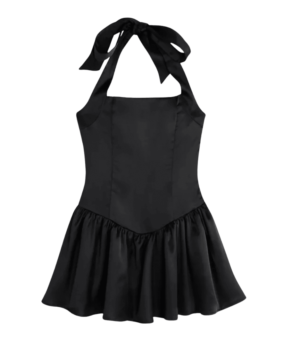 Tween Ginny Bubble Hem Satin Halter Dress - CAKEWISH