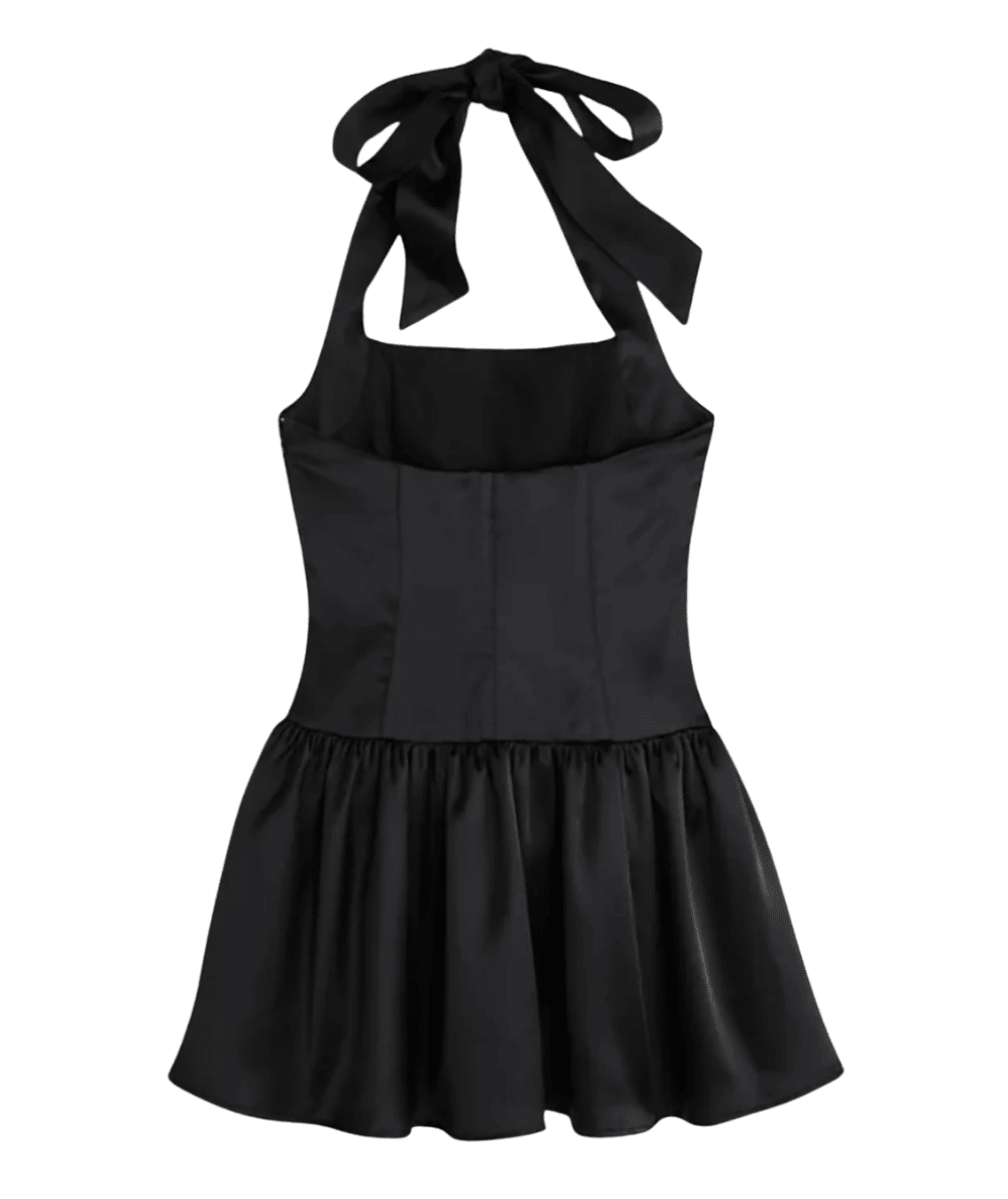Tween Ginny Bubble Hem Satin Halter Dress - CAKEWISH