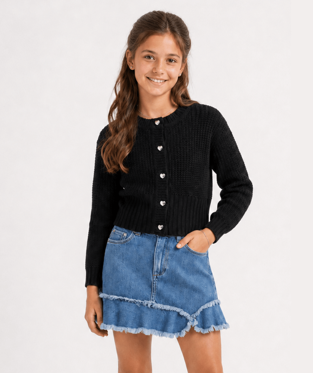 Tween Heart Shaped Button Cardigan - CAKEWISH