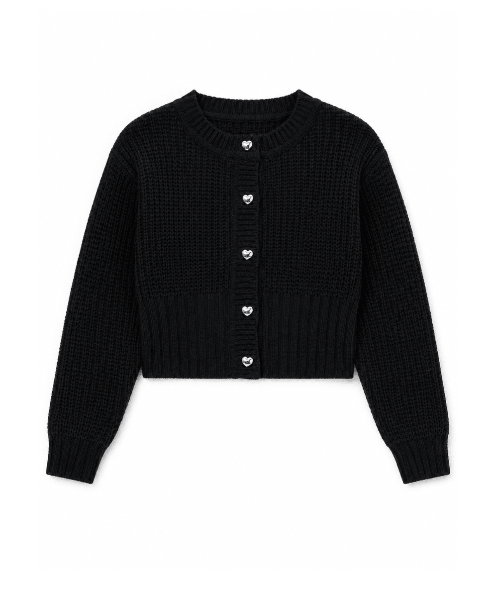 Tween Heart Shaped Button Cardigan - CAKEWISH