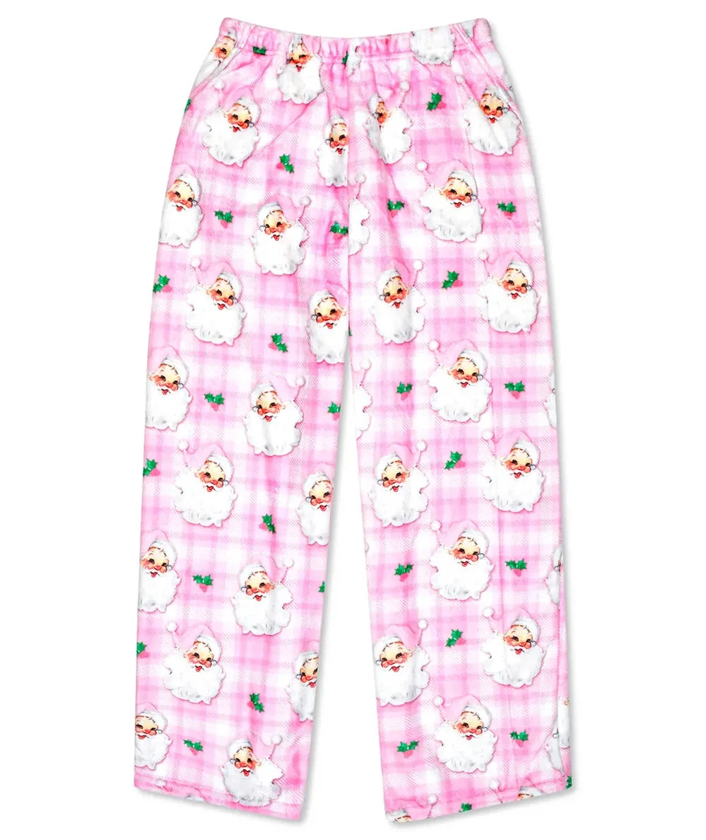 Merry Santa pink gingham plush pajama pants with Santa print for girls by Iscream - CAKEWISH