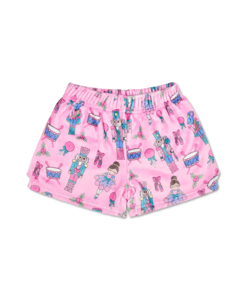 Tween Holiday Print Fuzzy Plush Shorts - CAKEWISH