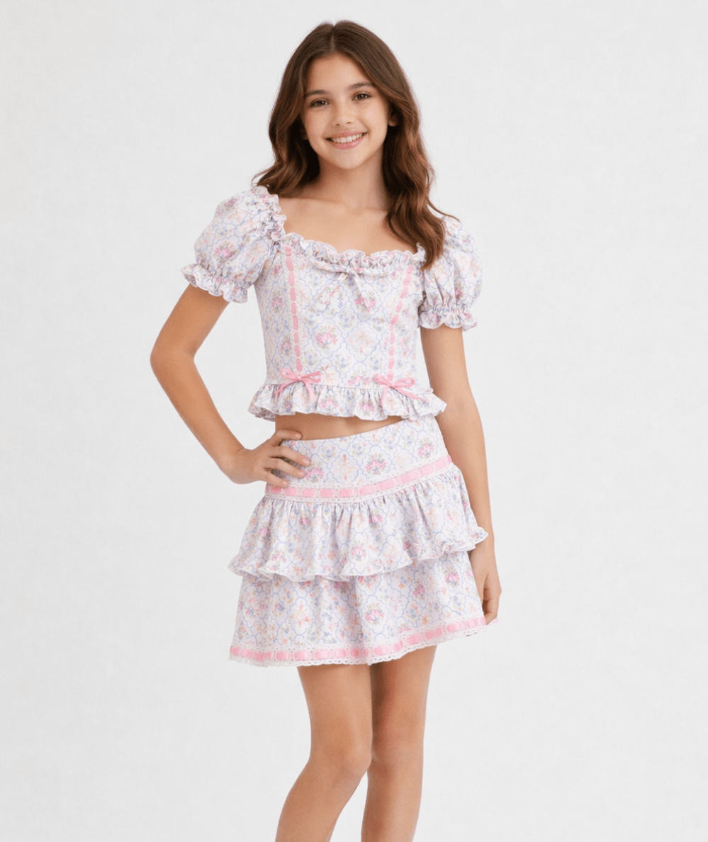 Tween Julie Floral Tiered Ruffle Mini Skirt - CAKEWISH