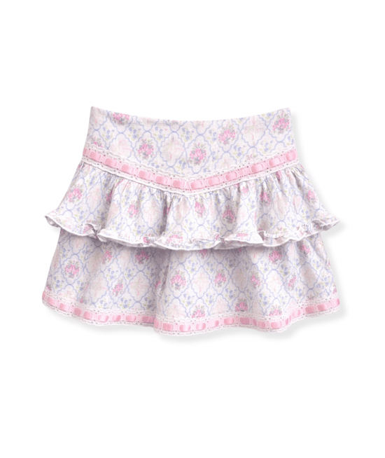 KatieJ NYC Tween Julie Skirt Floral Tiered Ruffle Mini Skirt Pink