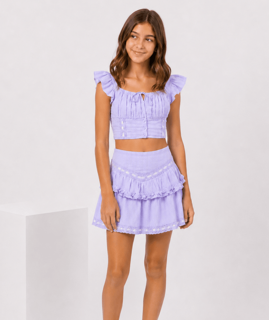 KatieJ NYC Tween Julie Skirt Floral Tiered Ruffle Mini Skirt Pink