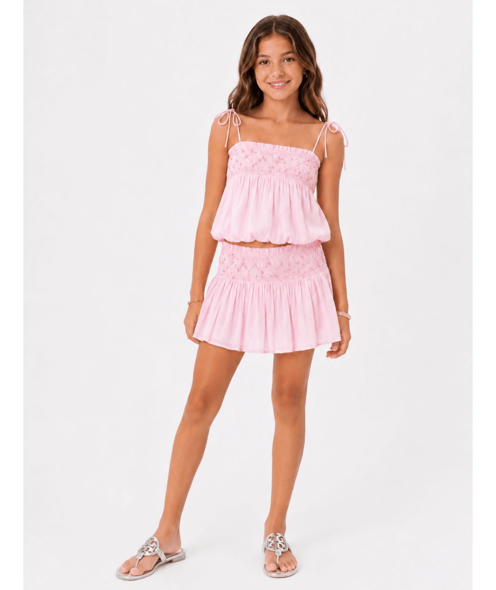 Tween June Embroidered Pearl Smocked Skirt - CAKEWISH
